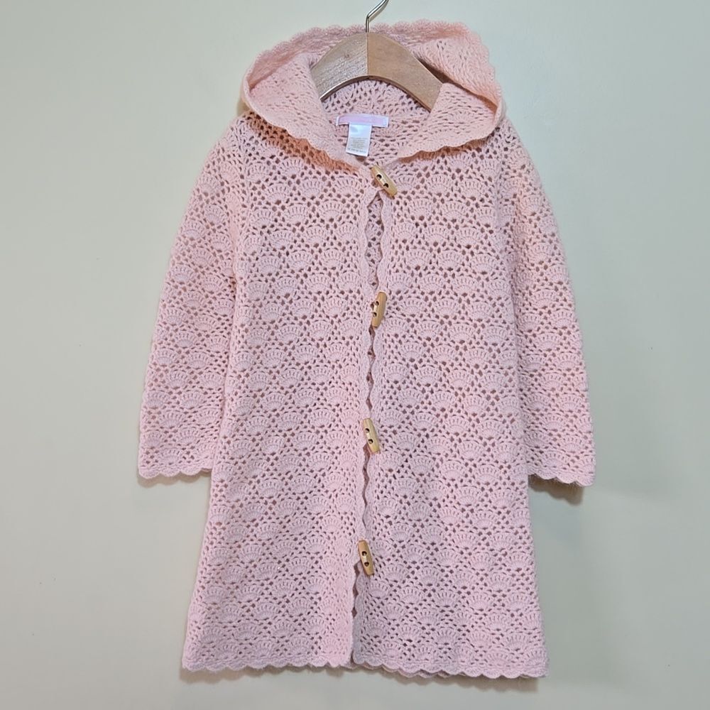 Janie and Jack Cottage Crocheted Duster Cardigan‎ Jacket Toggle Angora Wool Knit